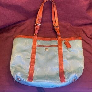 Coach Teal and Brown Tote Bag